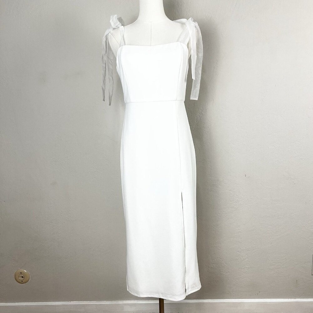 Lulu's White Midi Dress with Sheer Straps